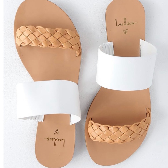 Lulus Shoes - NEW - Lulu’s tan and white Nappa Leather Slides